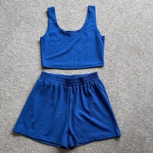Blue Ribbed Tank and Shorts Matching Set Brand New